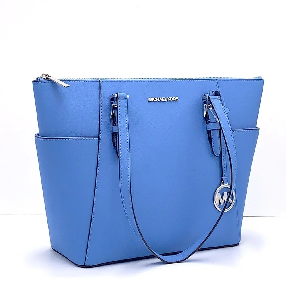 MICHAEL KORS Jet Set Large Crossgrain Leather Top-Zip Charlotte Tote Bag NWT